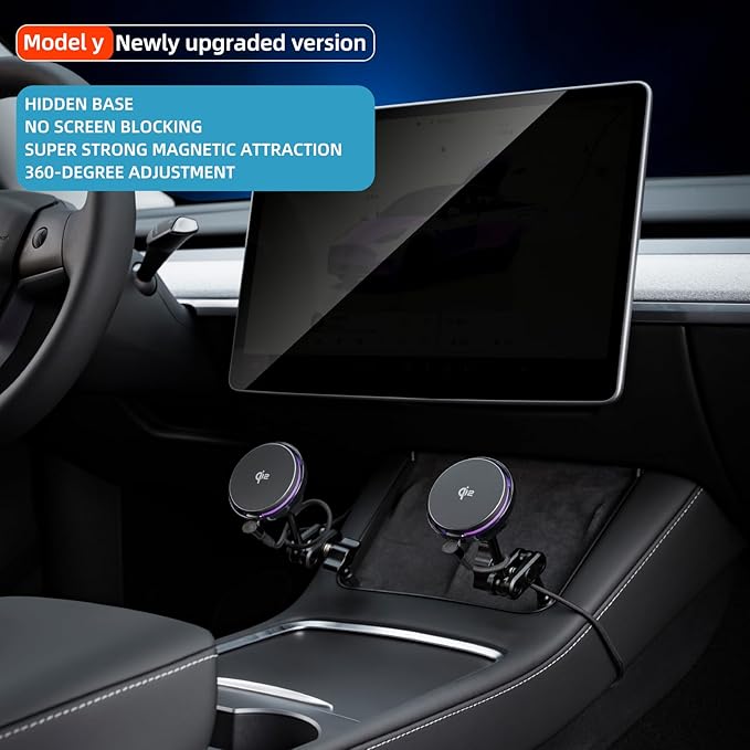 Center Console Mount, Magnetic Phone Holder for Tesla Model 3 (2026-2024 New Gen),Aluminum Alloy Bracket, Glue-Free Installation (Model 3 (New Gen)-Dual Magnetic Mount)