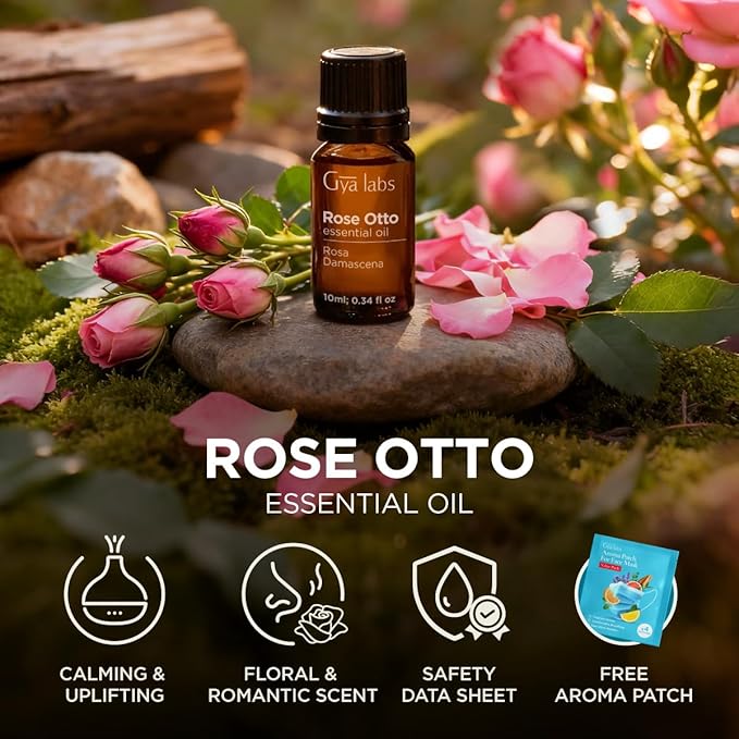 100% Pure Rose Otto Essential Oil - 0.34 Fl Oz - Rose Otto Oil for Hair, Skin, Diffuser, Aromatherapy & DIY Candle Making Scent