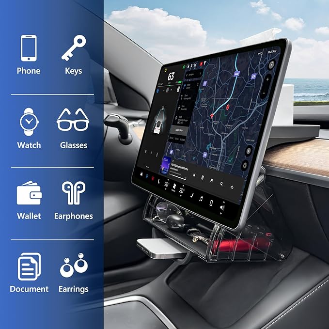 Hideable Under Screen Storage Organizer Compatible with Tesla Model Y 2024-2020(Not Juniper)/Model 3 2023-2017 Accessories Black (Not Model Y Juniper 2025-2026/Model 3 Highland 2024-2025)