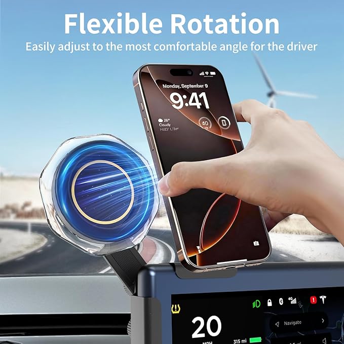 Magnetic Car Phone Mount for Tesla Model 3/Y,Car Dash Phone Holder, Magnetic Car Phone Mount Accessories, Phone Stand for iPhone 12 to 17 Series with MagSafe Compatibility