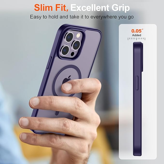 SUPFINE Magnetic for iPhone 14 Pro Case (Compatible with MagSafe) (Military Grade Drop Protection) Translucent Matte Shockproof Phone Case, Dark Purple