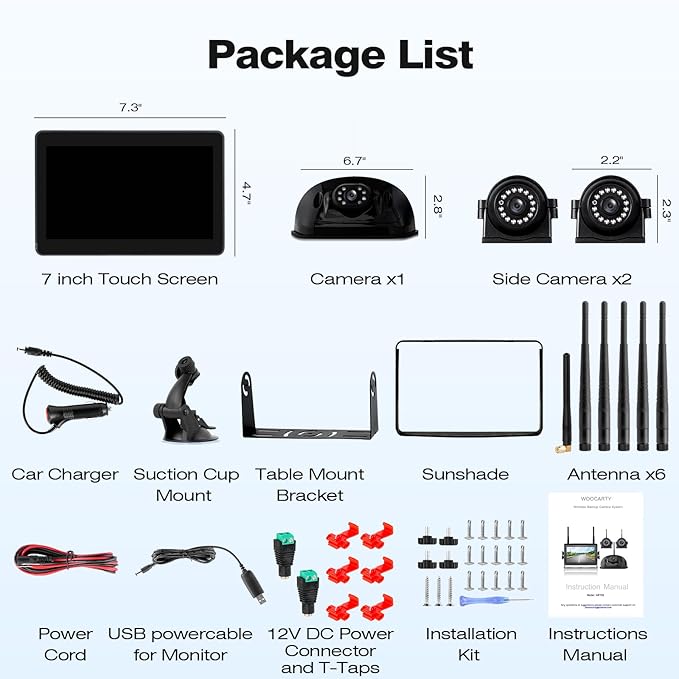 3-Camera Wireless RV Backup System, 7" 1080P Touch Screen with 1 Rear Camera for Furrion Pre-Wired Plug and 2 Side Cameras, IP69 Waterproof, IR Night Vision Camera for RV Trailer, WF703