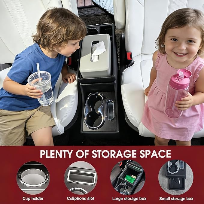 Truck Center Console Organizer Between Seat for Minivans, SUVs, Middle Van Bench Organizer for Floor Between The Back Seat Console 18 Wheelers Locking Design with Sliding Lid Design