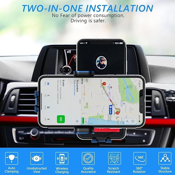 Wireless Car Charger, Fast Charging 15W Auto Clamping Car Charger Phone Holder Phone Mount for iPhone17 16 15 14 13 12 11 Pro Max Xs, Samsung Galaxy S24 Ultra S23 S22 S21 S20 S10+ Note 9, etc
