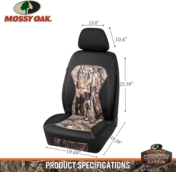 Mossy Oak Low Back Camo Seat Covers, Airbag Compatible, Universal Fit, Fits Most Bucket Seats - Made with Premium Waterproof Neoprene Fabric - Official Licensed Product