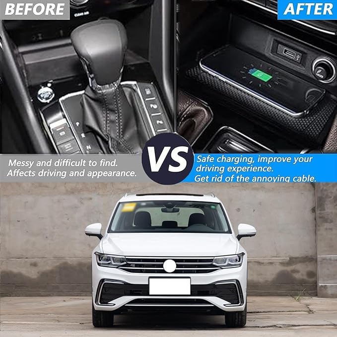 Wireless Car Charger for Volkswagen Tiguan (2017 2018 2019 2020 2021 2022 2023) All Models Accessory with 15w Wireless Fast Charging, Gift for Family