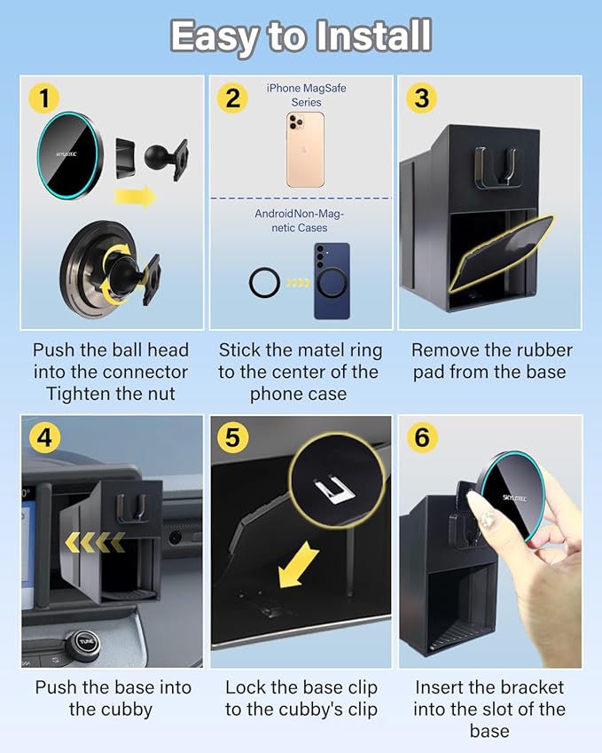 SKYLOTEC Magnetic Phone Mount Cubby Insert for Ford Maverick 2022 2023 2024 Accessories, Cell Phone Mount Storage Box Kit for MagSafe, Strong Magnets Fast Wireless Charger Phone Holder
