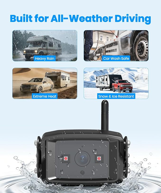 AUTO-VOX 7" Dual Wireless RV Backup Camera System: 2 Cams for Full Surround View, Plug & Play, 1080P HD Monitor, Night Vision & Wide Angle to Eliminate Blind Spots for Trailers, Campers, Motorhomes