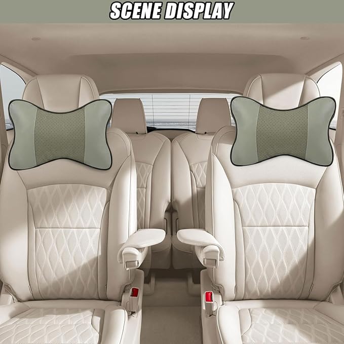 2PCS Car Neck Pillow, PU Leather Headrest Cushion with Adjustable Strap, Ergonomic Soft Headrest Pillow, Universal Multi-Function Auto Lumbar Support Accessories for Pressure Relief (Grey)