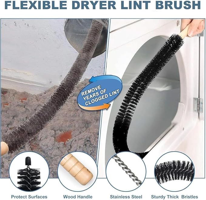 Dryer Vent Cleaner Kit – Flexible Brush & Universal Vacuum Attachment for Lint Removal, Dryer Duct and Vent Cleaning Tool for Dryer, Washer, Car Vents & Air Ducts