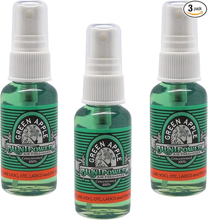 BluntPower (Green Apple, 3 Pack) Concentrated Air Freshener - Premium Oil Based Air Freshener Spray For Home and Car - Long-Lasting Bathroom Spray, Car Freshener, & Odor Eliminator Spray