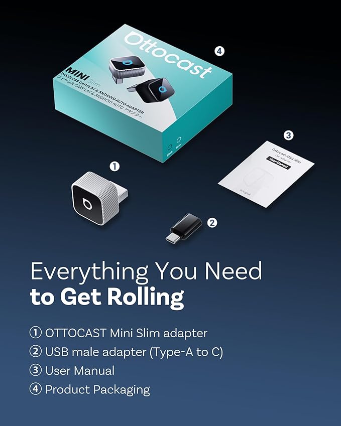 OTTOCAST Mini Cube 3.0 Wireless CarPlay & Android Auto Adapter 2026– Plug & Play, Fast Auto-Reconnect (Sliver)
