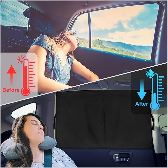 Car Window Shades, 2 PCS Magnetic Double Layer Auto Sun Shade for Side Windows Privacy Full Covers/Half Shade Options Back Car Window Curtains for Baby Protection
