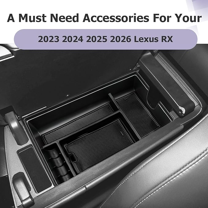 LUWU 2025 2026 Lexus RX350 Center Console Organizer for 2023 2024 2025 2026 Lexus RX350/RX450/RX500 Accessories Armrest Console Storage Box Glove Organizer Tray ABS Material Black