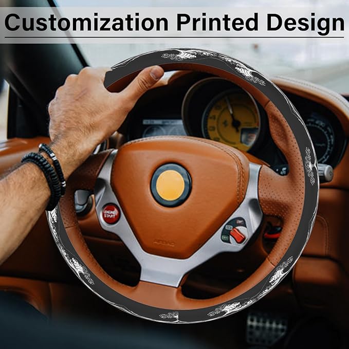 Sea Wave Steering Wheel Cover, Cute Print Steering Wheel Cover Protector, Ultra Thin Breathable Non-Slip, Car Accessories for Men, for Steering Wheel with a Diameter of 14.5"-15"