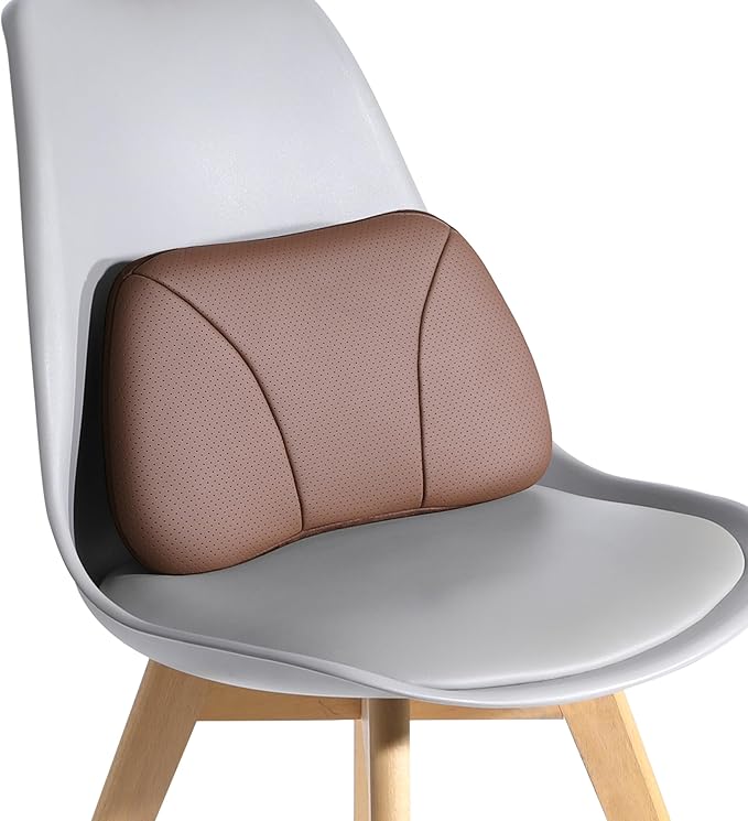 Genuine Leather Lumbar Support Pillow,Back Pain Relief Cushion,fits Tightly Around Waist,Real Cowhide,Memory Foam,fit Car Drive,Office Chair,Rest seat,Improve Posture,Portable,15.5''Lx 8.7''H