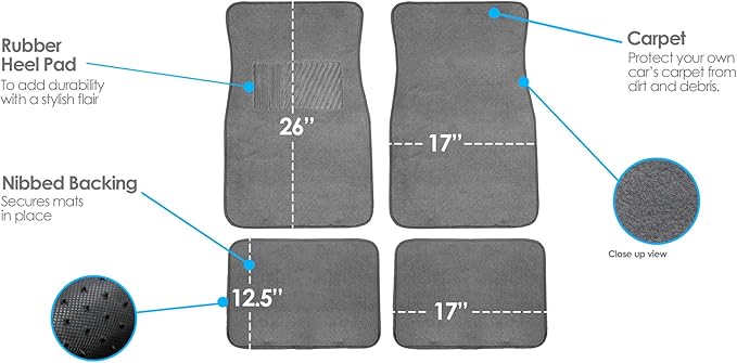 FH Group F14403GRAY Gray Carpet Floor Mat with Heel Pad (Deluxe)