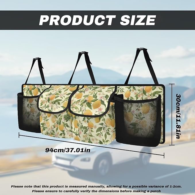 Lemon Hanging Trunk Organizer for SUV Back Seat Organizer with Elastic Net Collapsible Cargo Storage Bag Car Interior Accessories