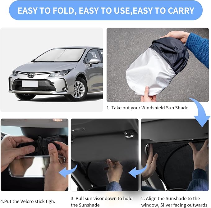 for Toyota Corolla 2020-2025 2026 Sun Shade Sunshade Windshield Cover - 4 Layers Front Window Shade Custom Fit for Corolla Sun Visor - 240T Retractable Shade Blocks UV Rays Car Accessories