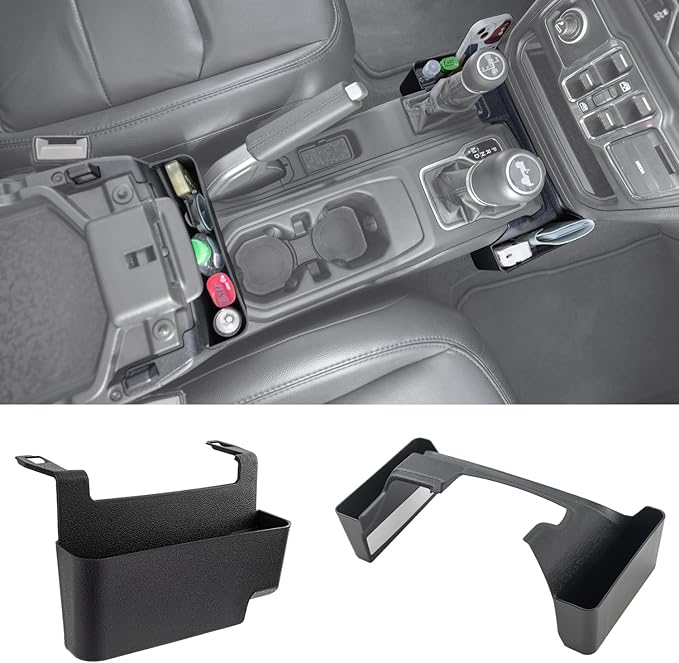 PIMCAR 2PCS Center Console Organizer for 2018-2025 2026 Jeep Wrangler JL/JLU & Gladiator JT, Gear Shift Side and Center Console Hanging Storage Box Durable Interior Accessories
