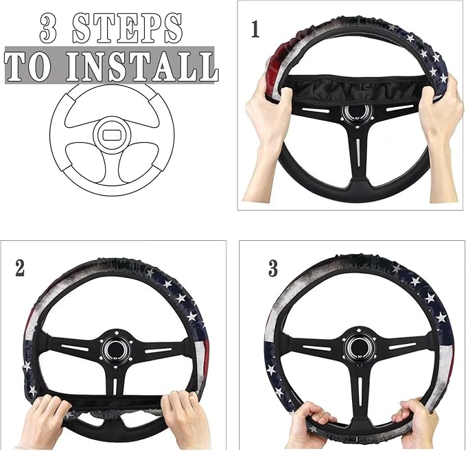 SEANATIVE Vintage American Flag Car Steering Wheel Cover, Anti-Slip, Safety, Soft, Breathable, Universal Car Steering Wheel Dust Cover, Easy to Disassemble