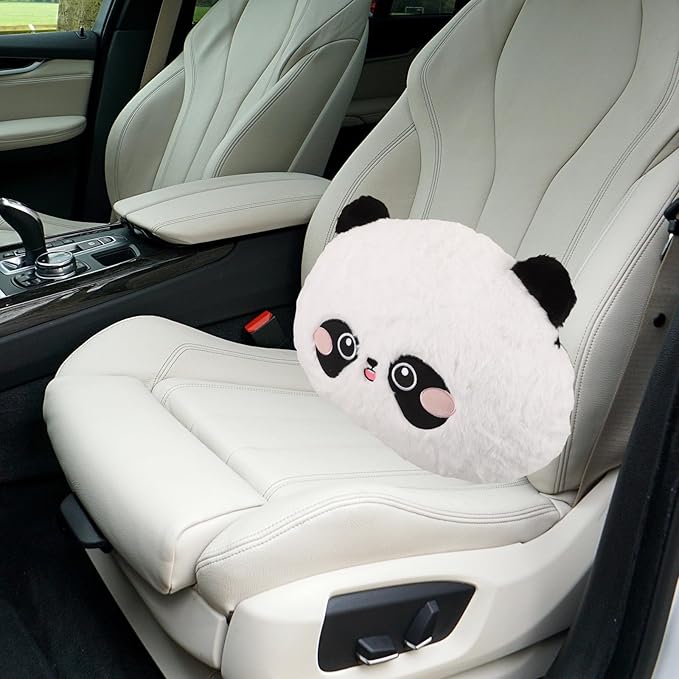 balacoo Cartoon Panda Lumbar Support Pillow Plush Seat Cushion for Car and Office Chair Lower Back Comfort Travel Neck Pillow