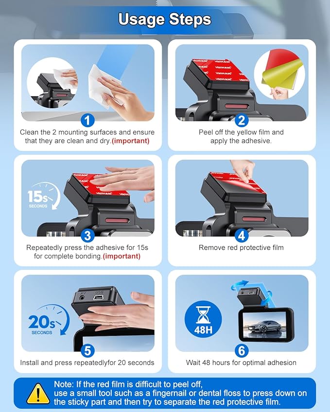 Adhesive Sticky Pads for Dash Cam Mount – 4-Pack Heat Resistant Double-Sided Sticker Replacement for Windshield Dashcam, Car Windscreen Dashboard Camera Holders Mounting Tape (Square & Rectangular )