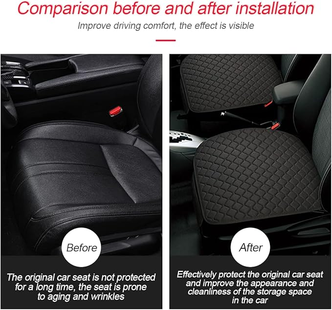 3PCS Set Car Seat Cushion for Front and Back Seat, 3D Soft Linen Breathable Auto Seat Cover, Comfort Non-Slip Rubber Bottom, Car Seat Protector Pad Universal for Office Chair, Home (Black/3PCS)