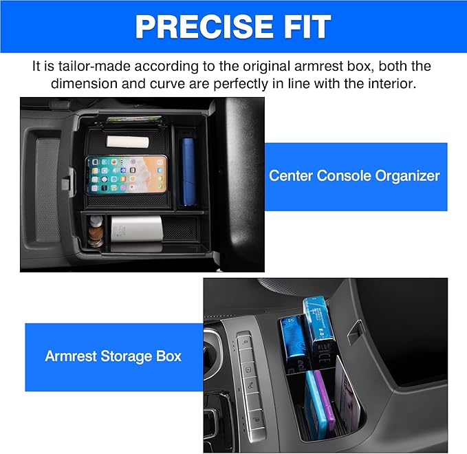 Autorder 2PCS Center Console Organizer for Kia Carnival 2022-2025 2026 Accessories Armrest Storage Box Secondary Insert Tray with Black Anti-Slip Mat(Front Tray + Armrest Organizer)