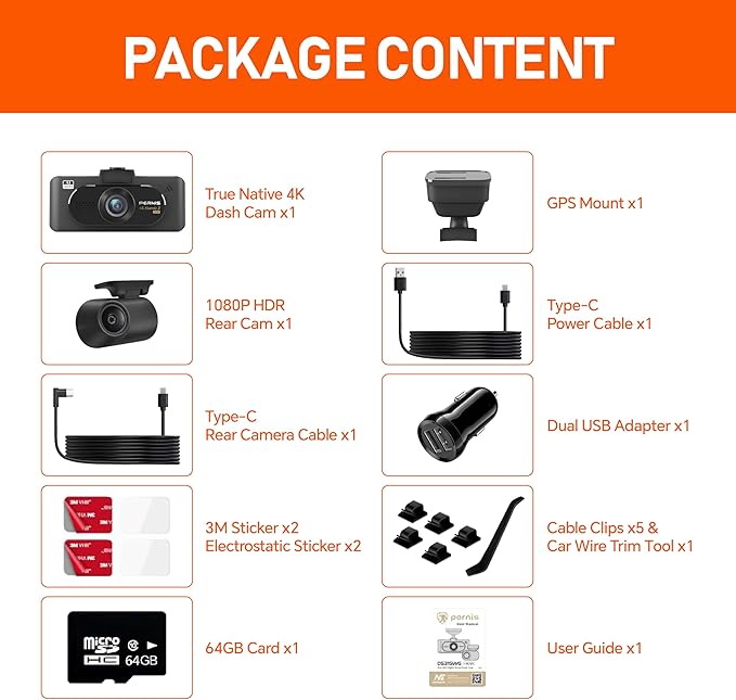 PERNIS AI 4K Dash Cam Front and Rear,STARVIS 2 Sensor,Free Card Included,5.8GHz WiFi Dual Dash Camera for Cars,Built-in GPS,G-Sensor,Night Vision,3.16" Screen,24H Parking Mode,Support 1T Max