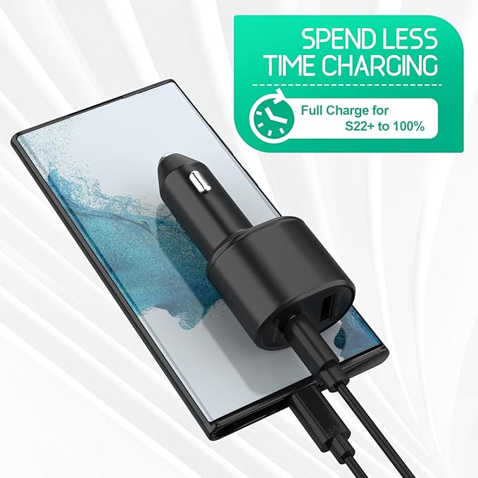 Samsung Super Fast Dual Car Charger (45W+15W) with Super Fast Charging Cable for Samsung Galaxy S26 S25 S24 S22 S21 S20 Ultra Plus Note 10+,Pixel,Note 20,PPS Car Charger
