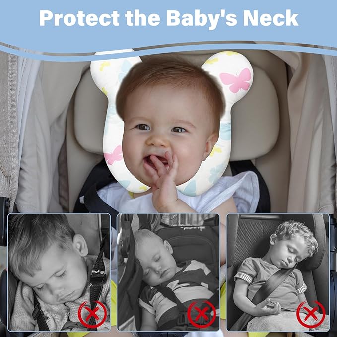 Baby Neck Pillows - Upgraded Toddler Travel Cushion for Toddler Head and Neck, Infant Neck Pillow for Car Plane Stroller Pushchair - Butterfly