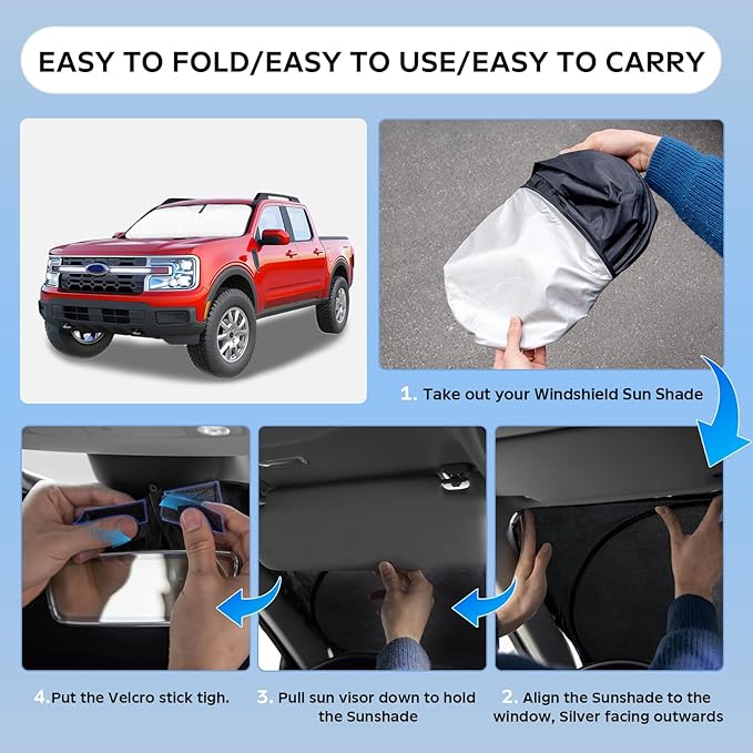 Sun Shade Sunshade for Ford Maverick Hybrid XL XLT Lariat Truck 2022-2025 2026 Windshield Cover, 4-Layers Sun Shield 250T Silver Sun Visor Foldable Window Car Shade Blocks UV Rays