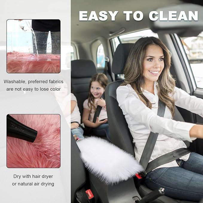 Center Console Cover, 11.81"×7.87" Automotive Fluffy Plush Center Armrest Protector, Universal Furry Comfortable Center Console Pad for Cars Trucks SUVs, Car Accessories (White)