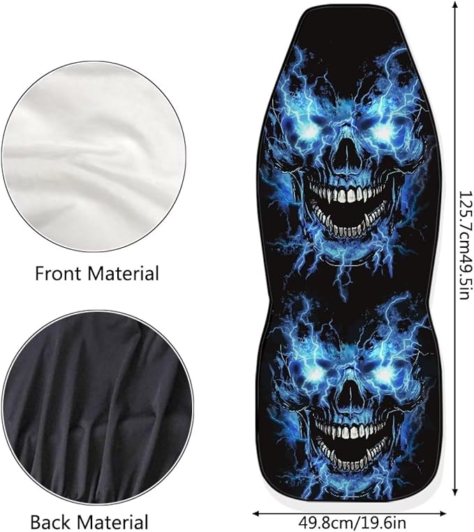 Blue Flame Skull Car Front Seat Covers Soft Car Seat Cover Easy Installation Breathable Front Seat Cover Protection Interior Accessories Universal for Auto Truck Van SUV 2 Pcs