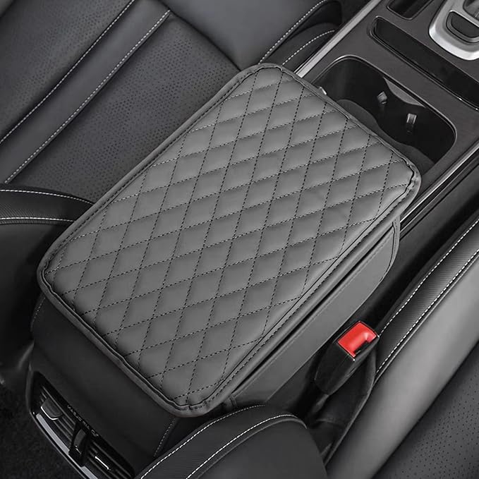 Car Center Console Cover, Universal Center Console Protector Pad with Soft Microfiber Leather & 2 Storage Pockets, Non-Slip Cushion for Car SUV Truck Interior Accessories (Gray)