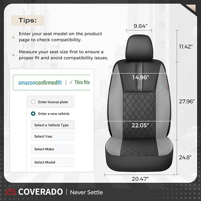 Coverado Car Seat Covers Full Set, Automotive Leather Seat Covers for Car,Universal Fit Front Back Seat Cover, Non-Slip Waterproof Breathable Car Seat Protector