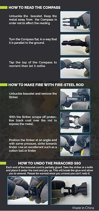 Paracord Bracelet Compass Hiking Survival Kit Emergency Whistle Fire Starter Camping Gear Hiking Essentials Fishing Hunting Accessories EDC Backpacking Gear Tactical Survival Gear Equipment