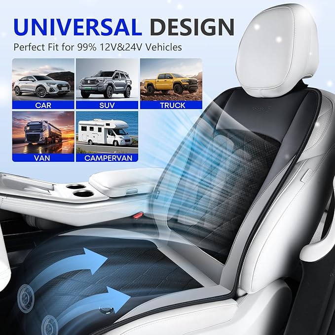 FLORICH Cooling Car Seat Cover, Ventilated Seat Cushion Cooling Car Seat Pad for Summer Driving with 8 Powerful Turbo Fans Universal Fit for Car SUV Truck Van-Dark Grey