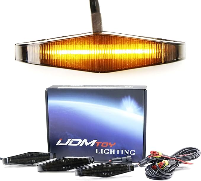 iJDMTOY 3pc Set Dark Smoked Lens Full LED Strip Front Grille Lighting Kit Compatible with 2014-up Toyota 4Runner, Includes (3) 24-SMD 2500K Amber LED Assy & Wiring Harness