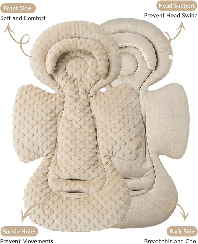Infant Car Seat Insert with Extra Cushion for Preemie to Toddler, Reversible Newborn Carseat Insert for Baby Head Body Support, Fits for Stroller, Baby Swing, Bouncer - Dots, Beige