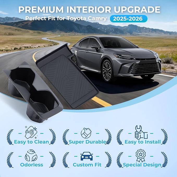 Cup Holder Insert & Wireless Charging Pad Protector Compatible with Toyota Camry 2026 2025, Center Console Cup Holder & Wireless Charging Mat for 2025 2026 Camry Accessories, Black