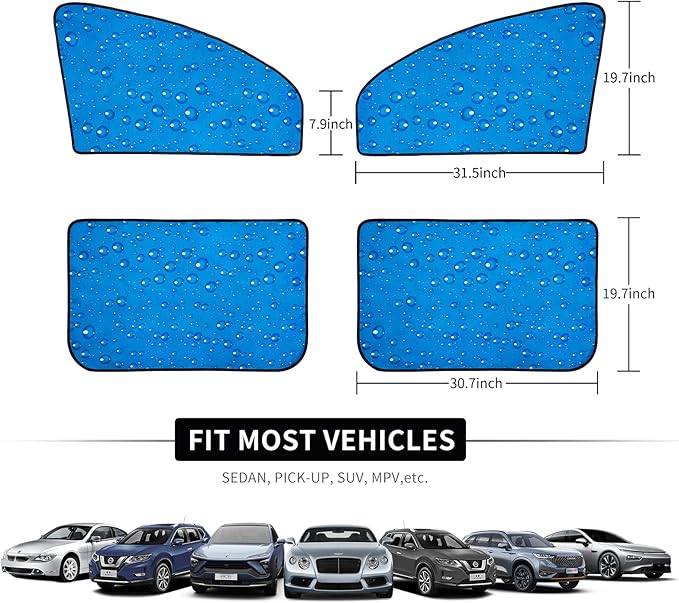 Aokway Side Window Sunshade Sun Shade for Car Window Double Thickness Auto Windshield Sunshades Curtain Universal Fit for Driver for Baby UV Protection (Blue, Front+Rear Side 4Pcs)