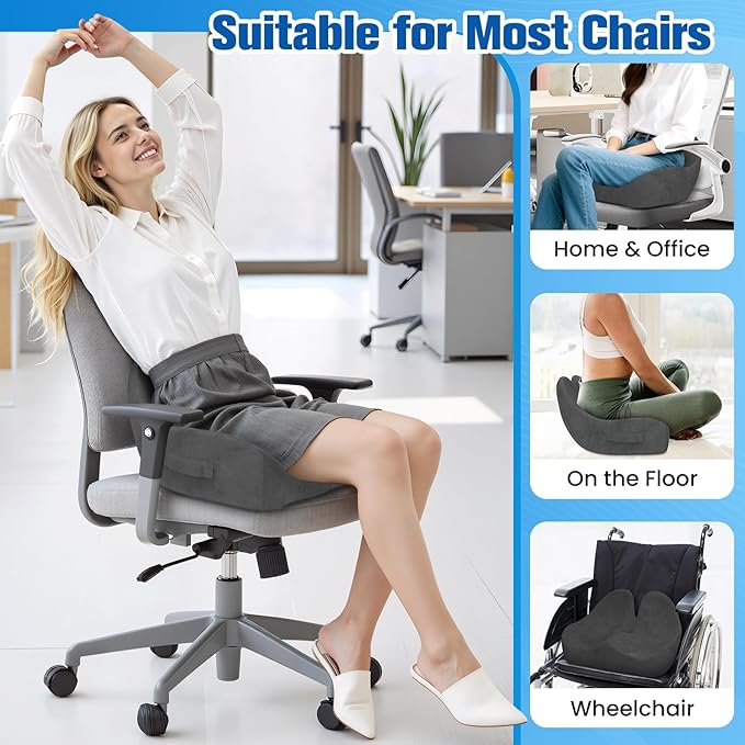 Seat Cushion, Chair Cushions for Office Chairs/Desk Seats/Wheelchair - Hip&Sciatica&Tailbone Pain Relief Memory Foam Office Chair Cushion for Long Sitting Office Workers (Grey, X-Large)
