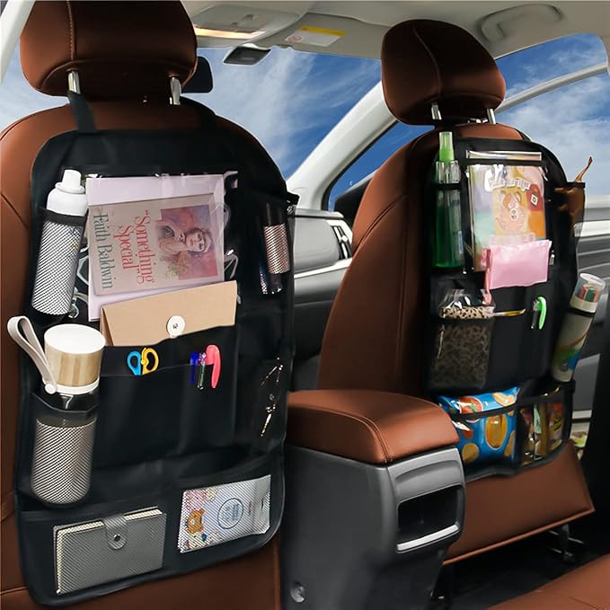 Hanemia Car Seat Back Organizer, Waterproof and Durable with 10" Table Holder, 9 Storage Pockets for Kids, Travel Accessories, 2 Pack