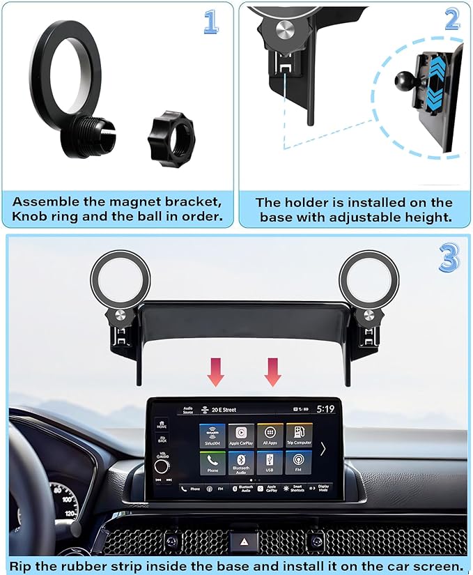 Magnetic Car Phone Holder for 2023 2024 2025 2026 Honda Pilot Accessories Apply to 7/9 Inch Touch Screen Fixed Clip MagSafe Passenger Cell Phone Mount Hands-Free 360 Degree Rotation