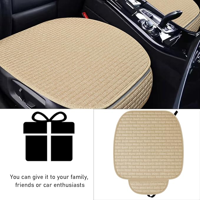 2PCS Car Seat Bottom Cover Pad, Comfortable Auto Front Seat Button Cushion Pad with Pocket, Breathable Vehicle Seat Protector Mat, Universal Truck SUV Van Car Accessories (Beige)