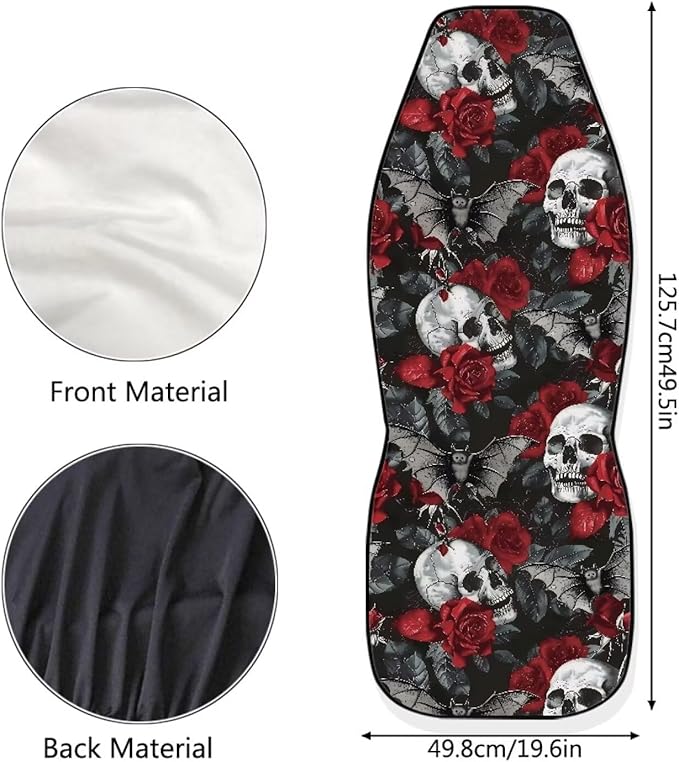 Skull Red Rose Car Seat Covers Universal Front Car Seats Anti-Slip Back Fabric Removable Automotive Accessories Suitable for Cars, SUV and Trucks