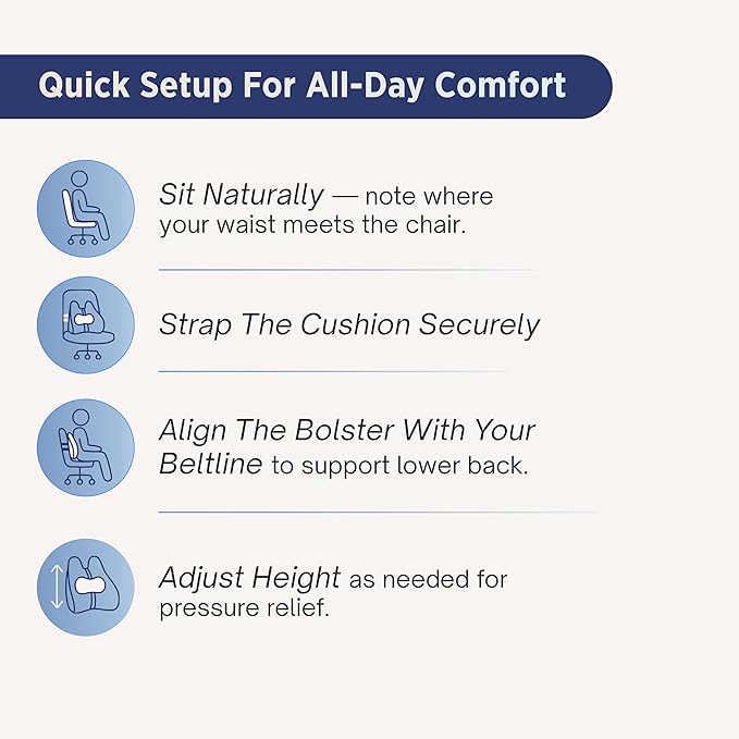 Lumbar Support Pillow for Office Chair - Ergonomic Lower Back Pillow with Adjustable SpineAlign™ Bolster, Firm Memory Foam Pillow for Car, Couch - Dual Straps, Light Grey (Light Grey)