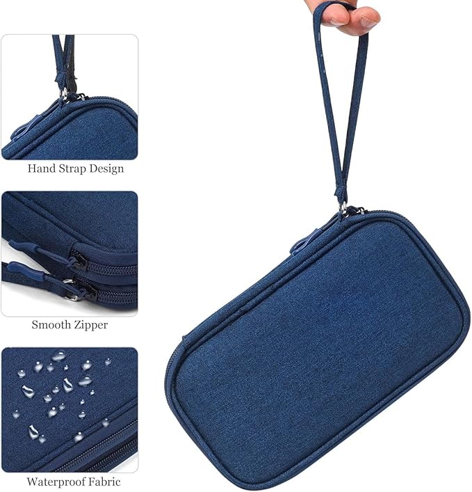 Electronic Organizer Travel Cable Accessories Bag, Electronic Organizer Case, Electronic Accessories Organizer Bag for Power Bank, Charging Cords, USB Cable, Earphones (Navy Blue)